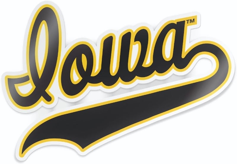 Nudge Printing University of Iowa Vintage Script Iowa Black and Gold Weatherproof Vinyl Sticker Car Decal from - Image 1